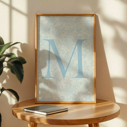 Blue Floral Initial Letter M Art