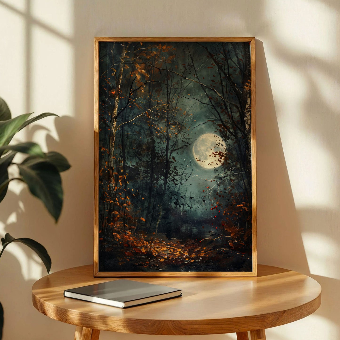 Autumn Full Moon Dark Forest Art Print