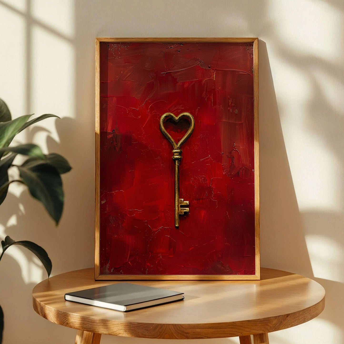 Gold Heart Key on Red Art