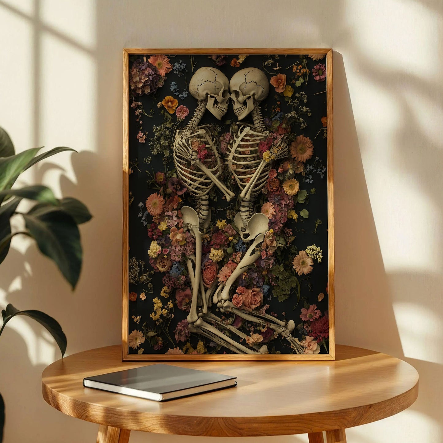 Romantic Skeleton Art Print with Colorful Floral