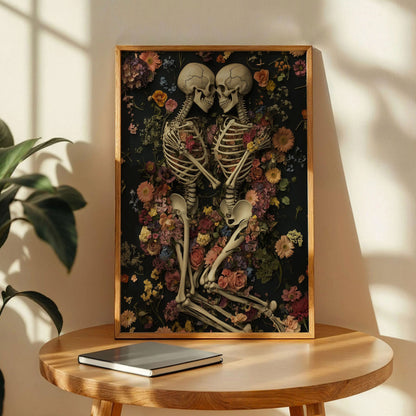 Romantic Skeleton Art Print with Colorful Floral
