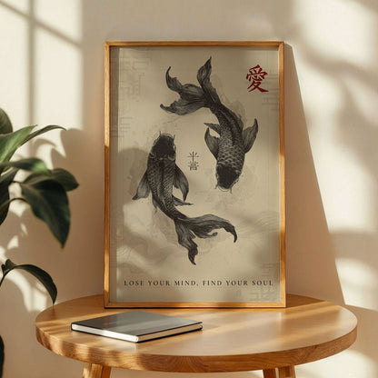 Black Koi Fish Japanese Poster
