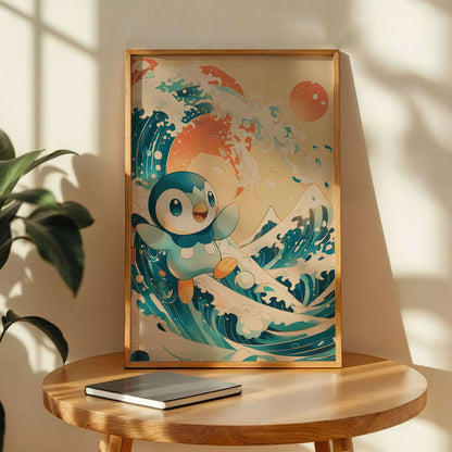 Piplup Japanese Wave Art Print