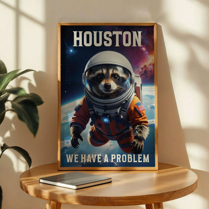 Funny Space Racoon Houston Problems Poster