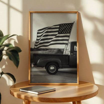 Vintage Truck with American Flag Wall Art