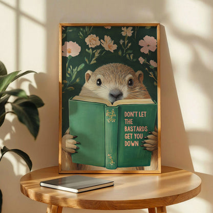 Groundhog Reading Motivational Book Art Print