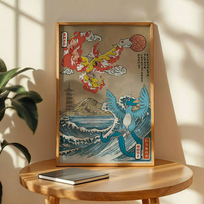 Ho-Oh vs Lugia ukiyo-e Style Pokémon Poster