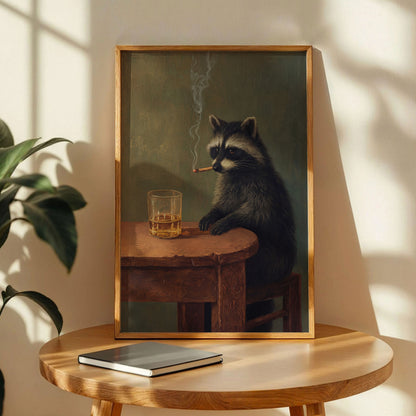 Smoking Raccoon Wall Art Print