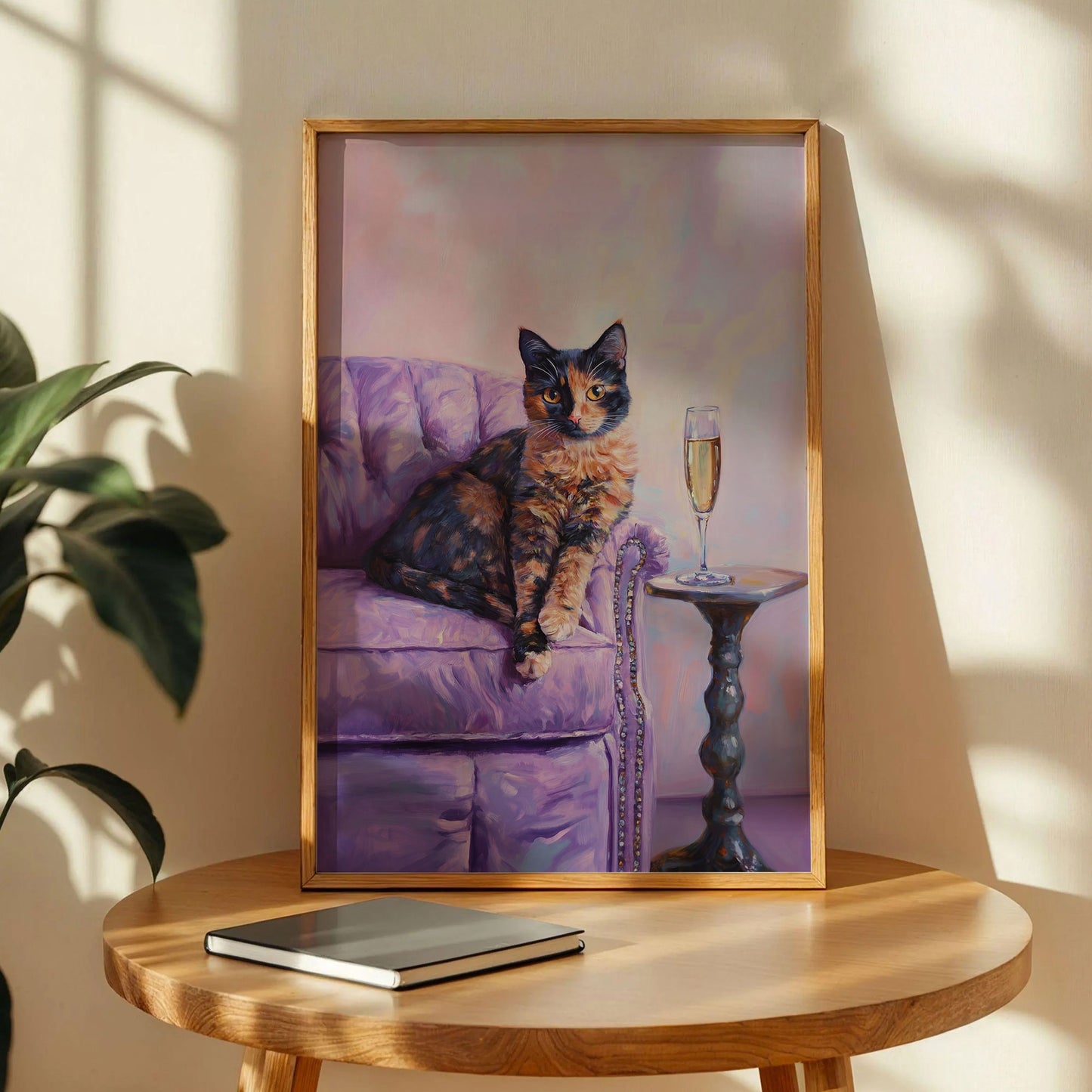 Tortoiseshell Cat with Champagne Art Print