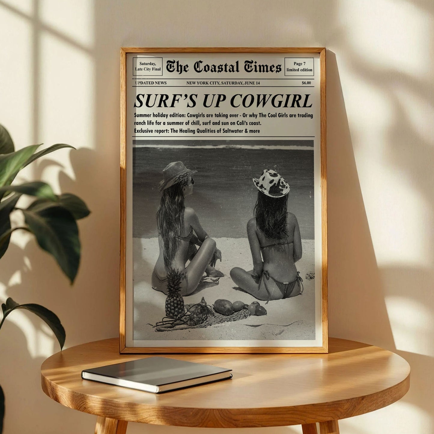 Surf's Up Cowgirl Newspaper Print