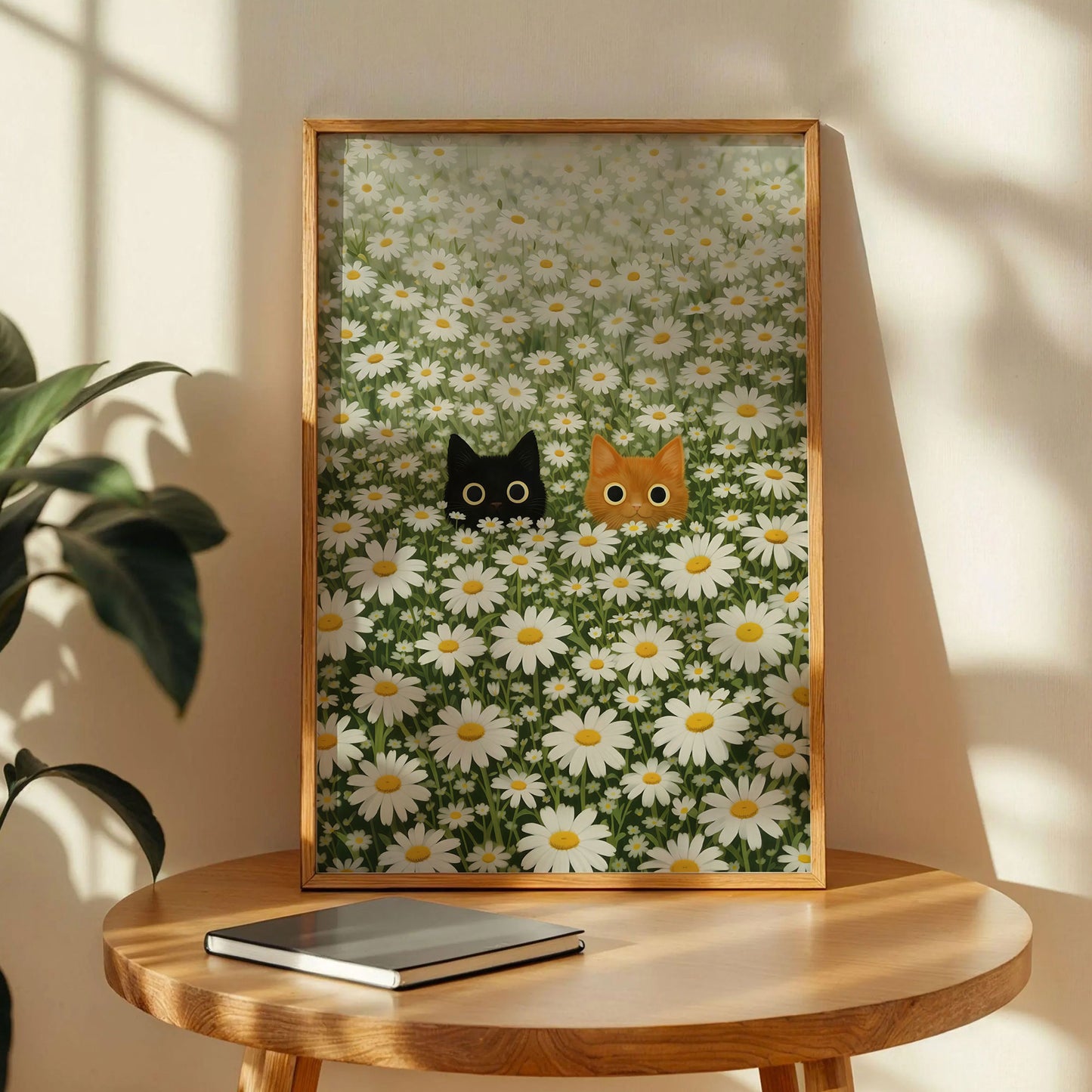 Black Cat Daisy Meadow Poster