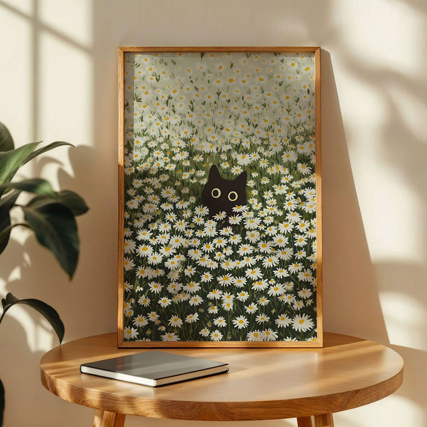 Black Cat Daisy Meadow Poster