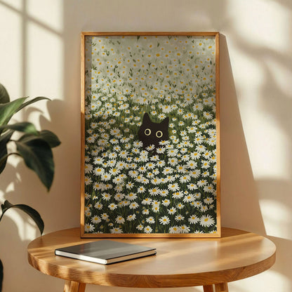 Black Cat Daisy Meadow Poster