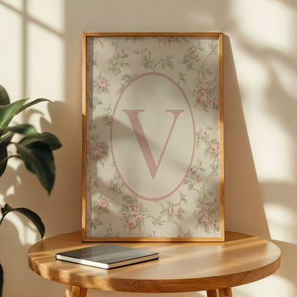 Floral Letter V Initial Poster