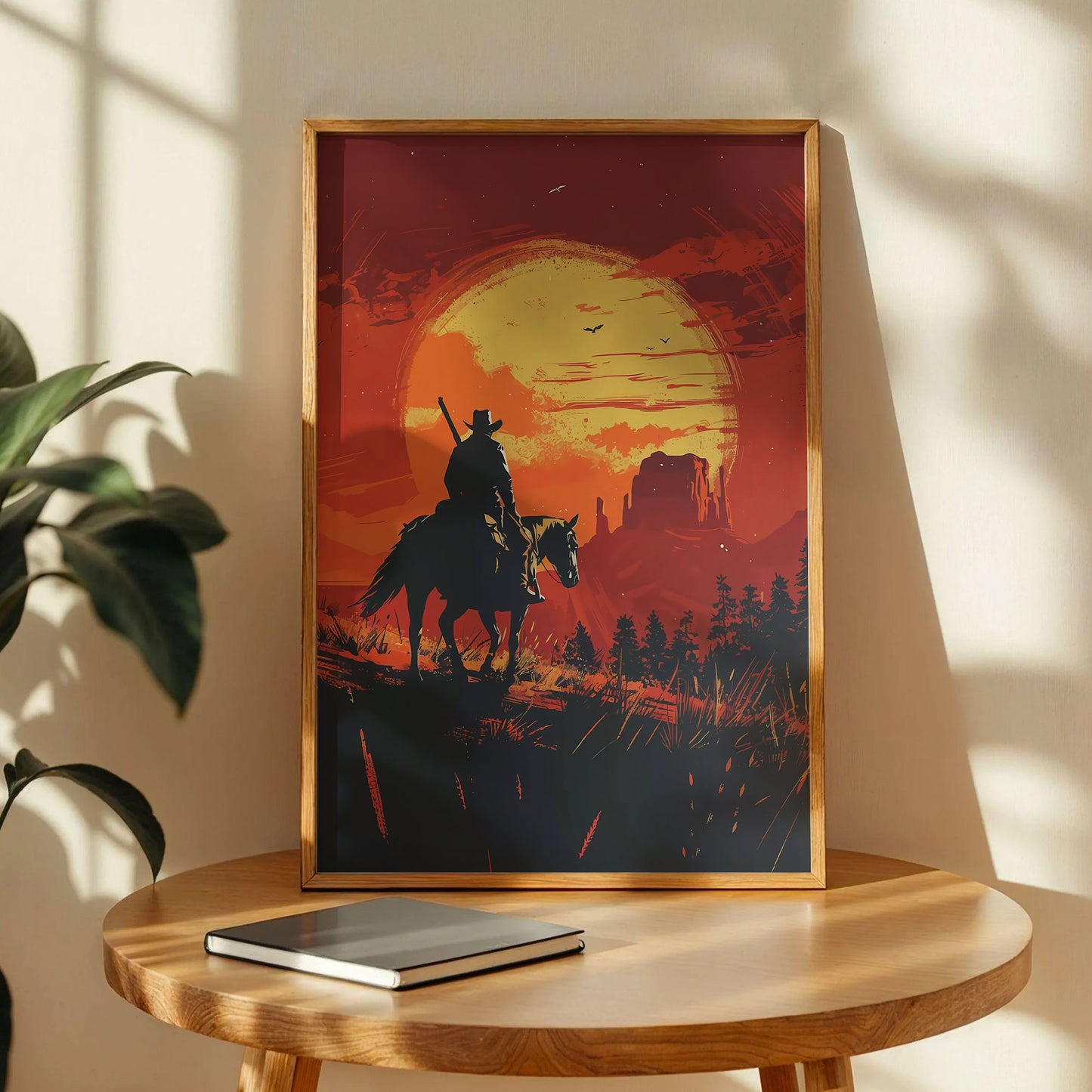 Western Cowboy Poster Sunset Landscape