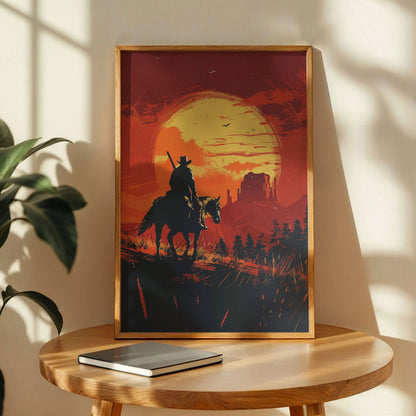 Western Cowboy Poster Sunset Landscape