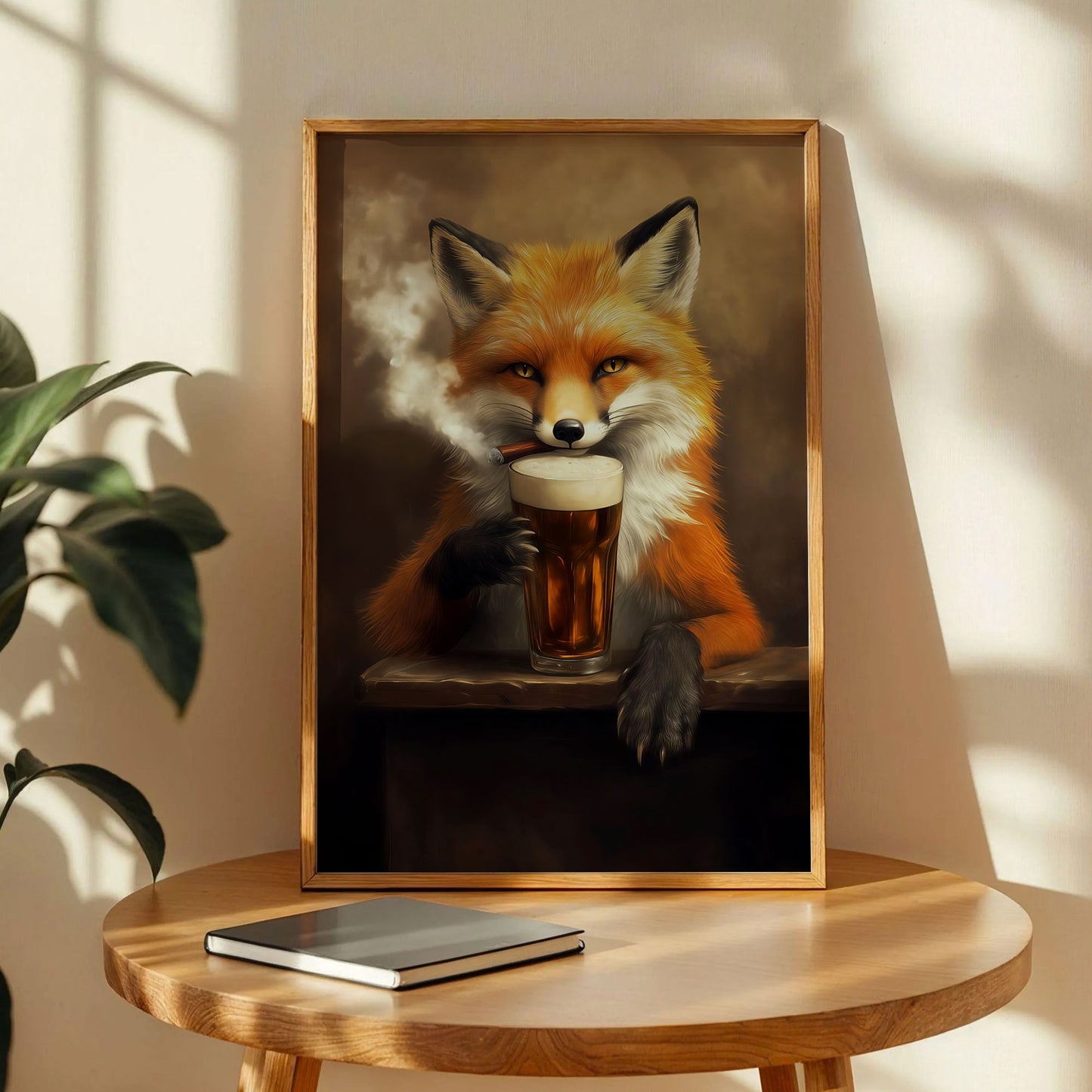 Red Fox Drinking Beer And Smoking Bar Poster