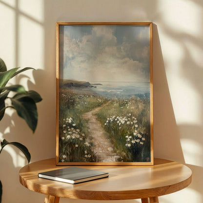 Coastal White Wildflower Painting Poster