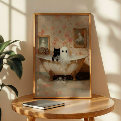 Ghost and Cat in Bathtub Gothic Art