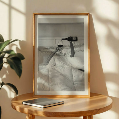 Woman Drinking Wine in Bed Wall Art