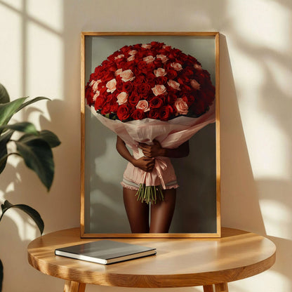 Black Woman Roses Bouquet Art Print