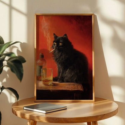 Black Cat Smoking a Cigarette Poster