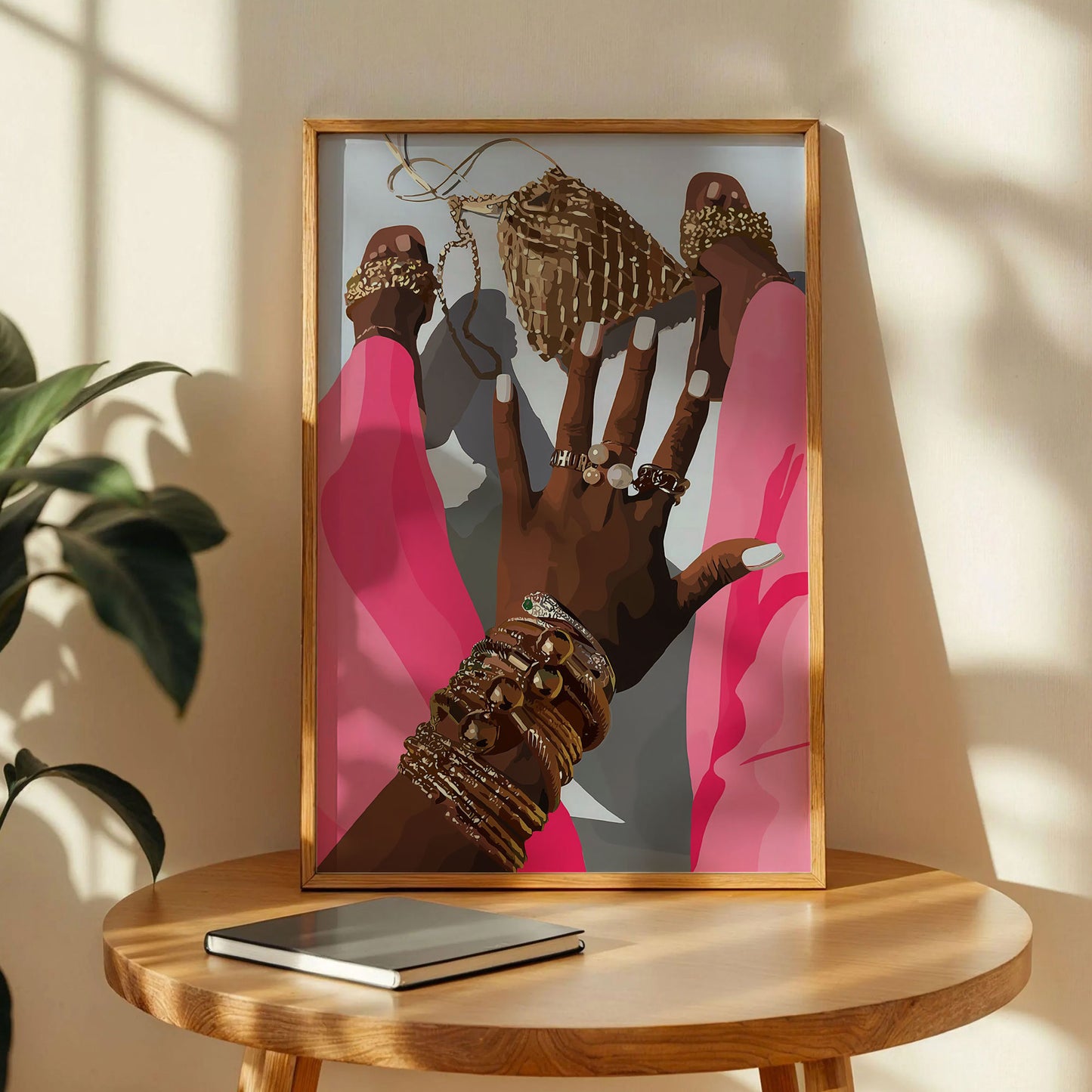 Black Women With Pink Rose Wall Art