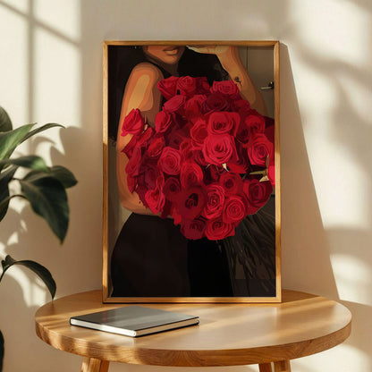 Black Woman Red Rose Art Print