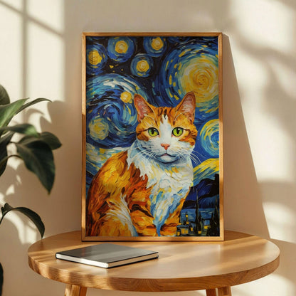 Starry Night With Ginger Cat Print