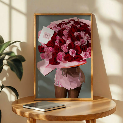 Black Woman Roses Bouquet Art Print