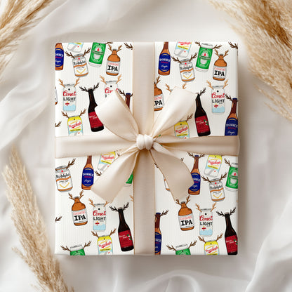 Reindeer Beer Wrapping Paper Funny Christmas Gift Wrap