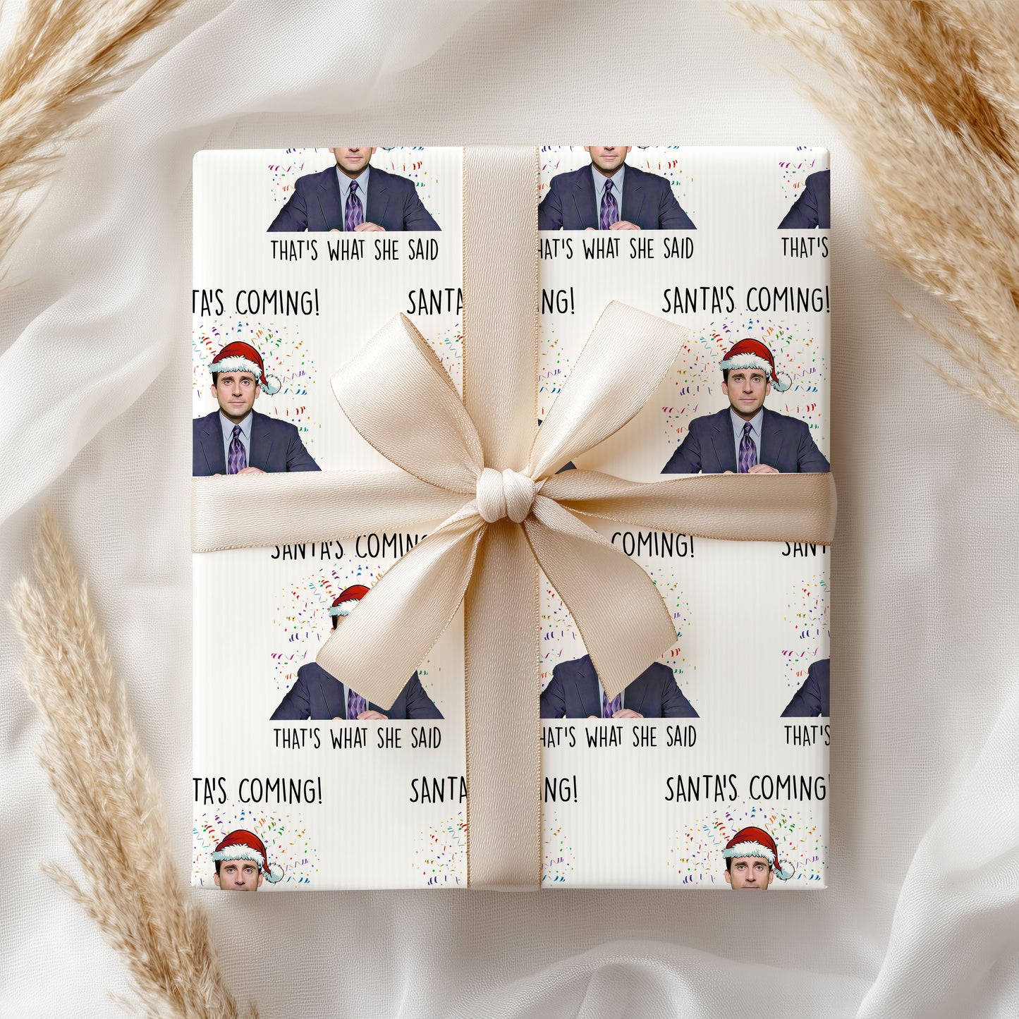 Funny Michael Scott Santa Christmas Wrapping Paper Naughty Gift Sheet