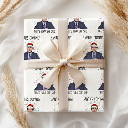Funny Michael Scott Santa Christmas Wrapping Paper Naughty Gift Sheet