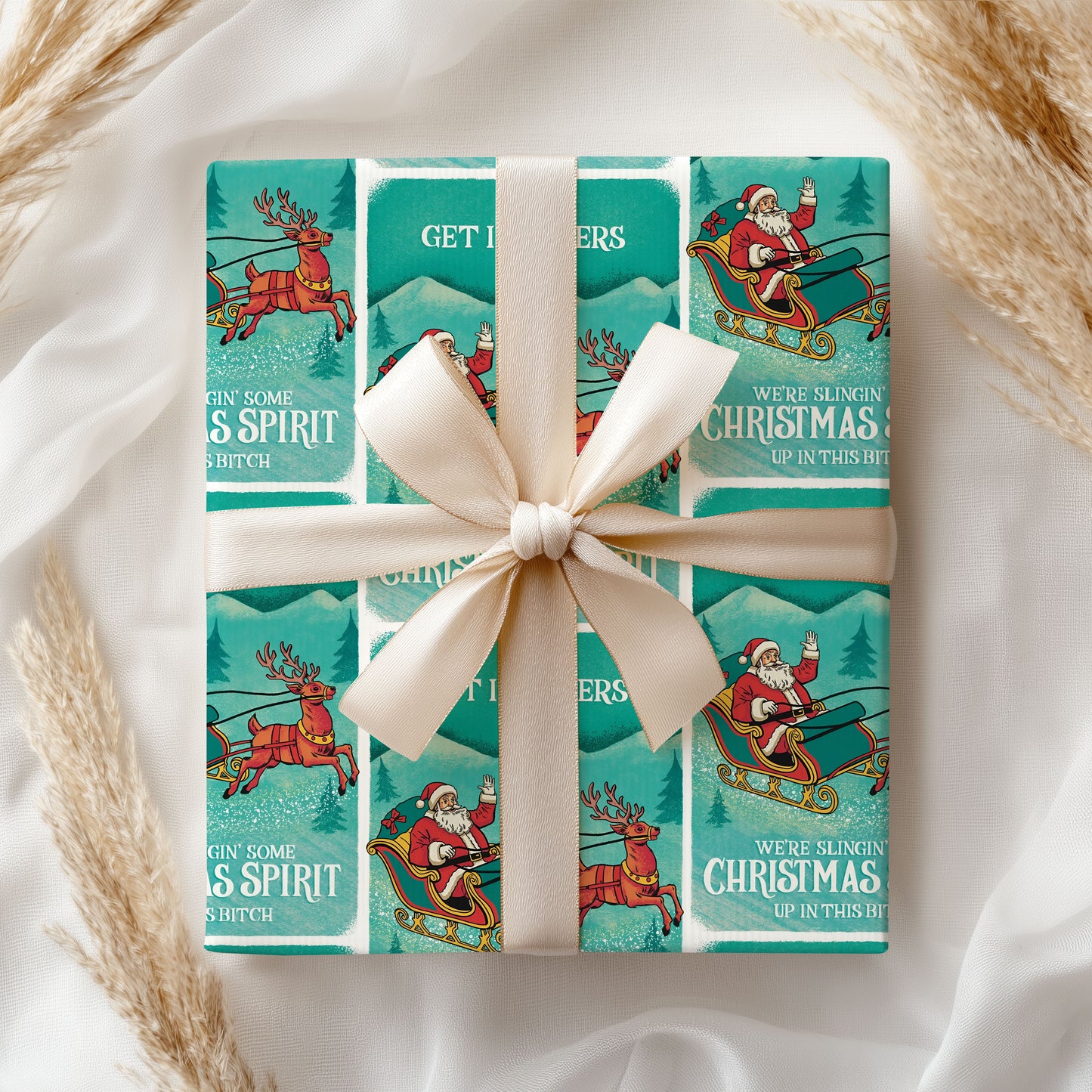 Santa Clause Get It Closers Xmas Holiday Gift Wrap