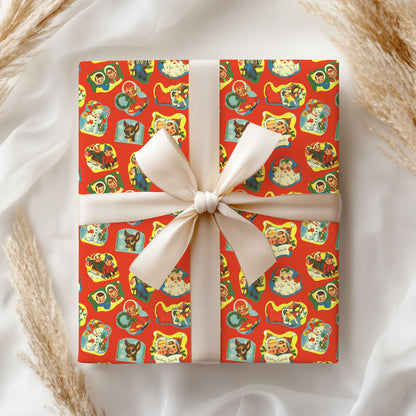 Vintage Santa Snowman Wrapping Paper