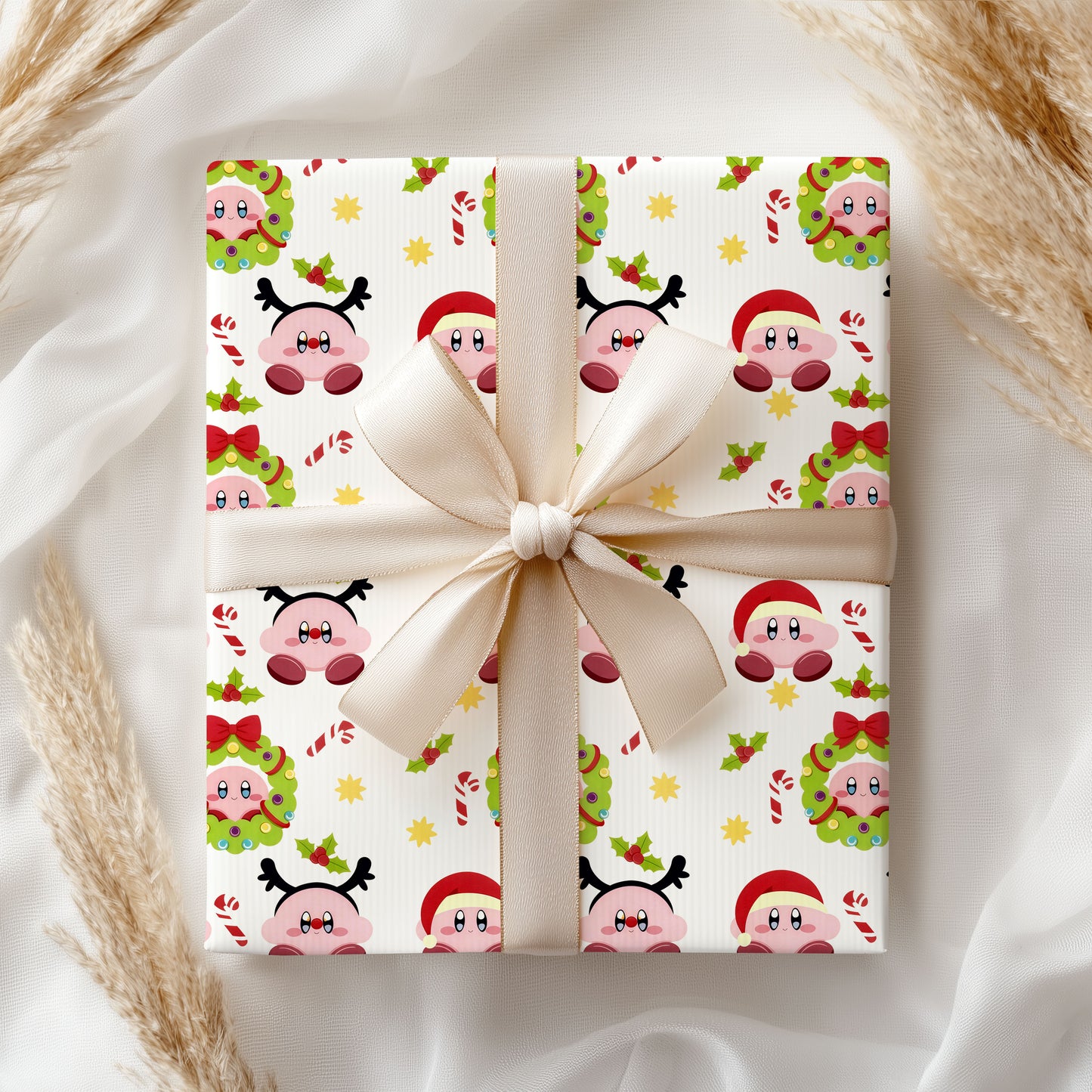 Funny Kirby Wrapping Paper, Cute Gamer Gift Wrap for Fans