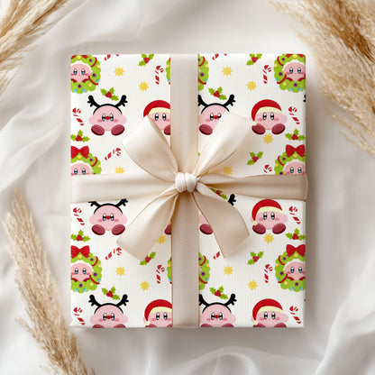 Funny Kirby Wrapping Paper, Cute Gamer Gift Wrap for Fans