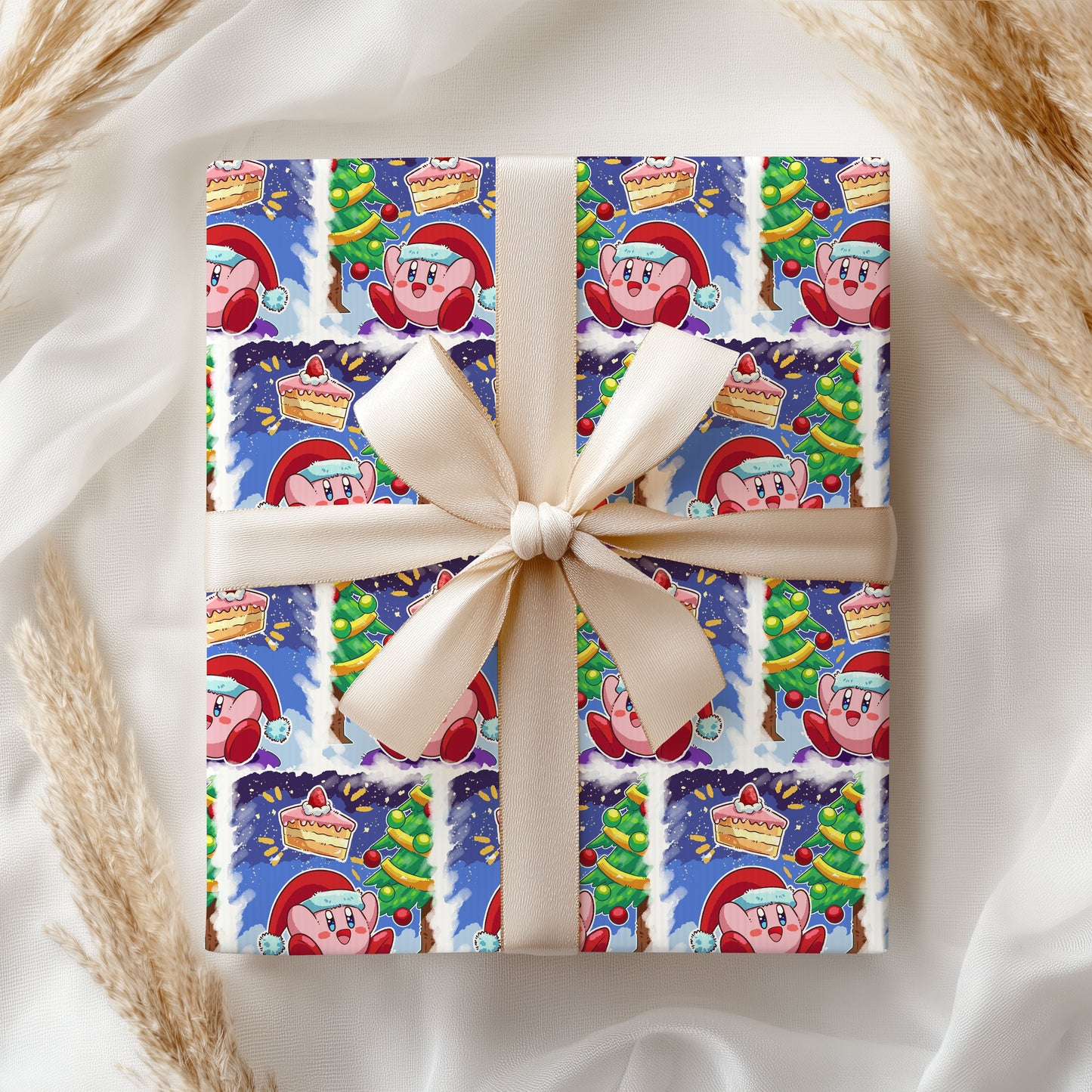 Pink Kirby Wrapping Paper, Cute Gamer Gift Wrap