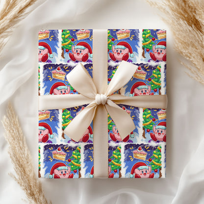 Pink Kirby Wrapping Paper, Cute Gamer Gift Wrap