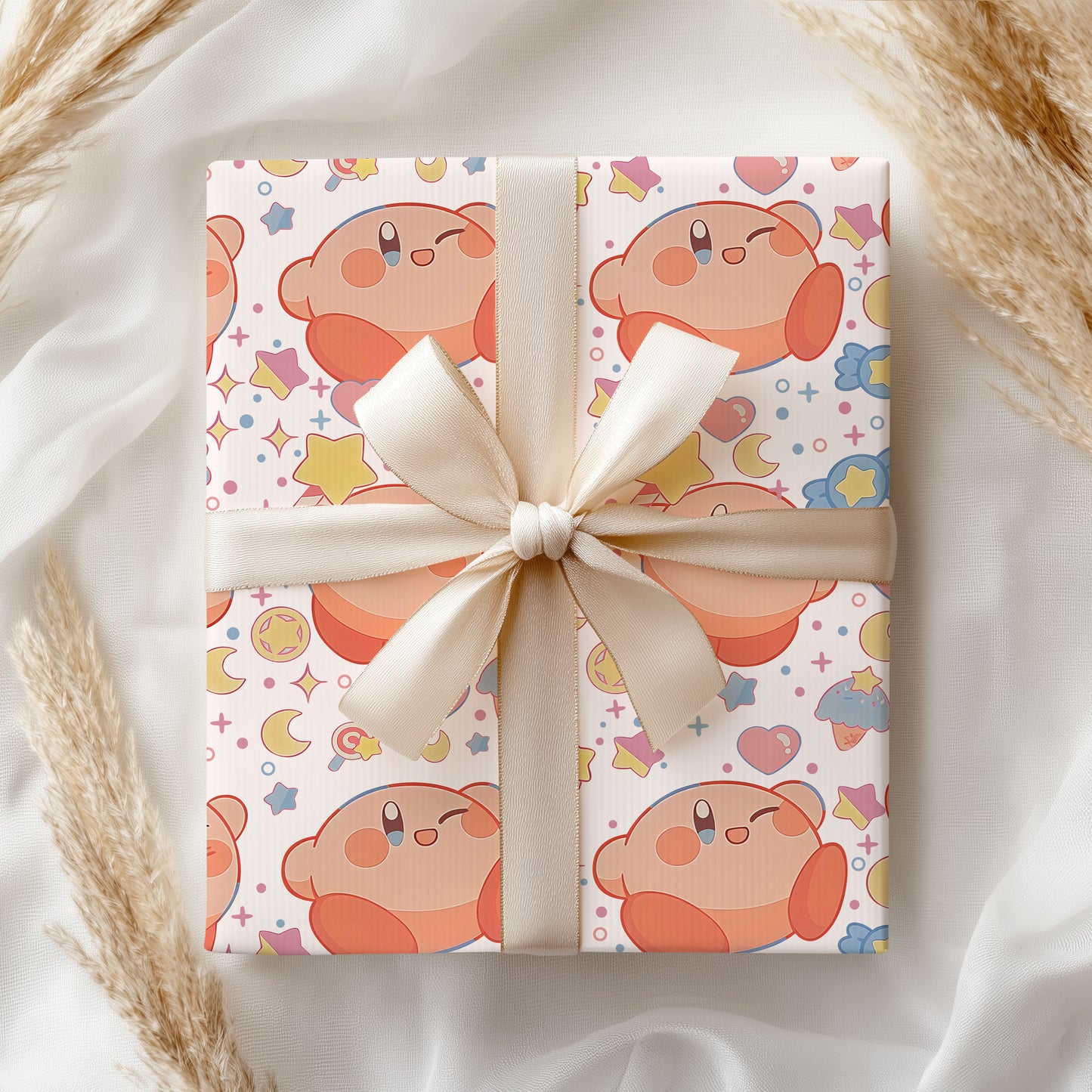 Kirby Floating Stars Wrapping Paper, Adorable Gamer Gift Wrap
