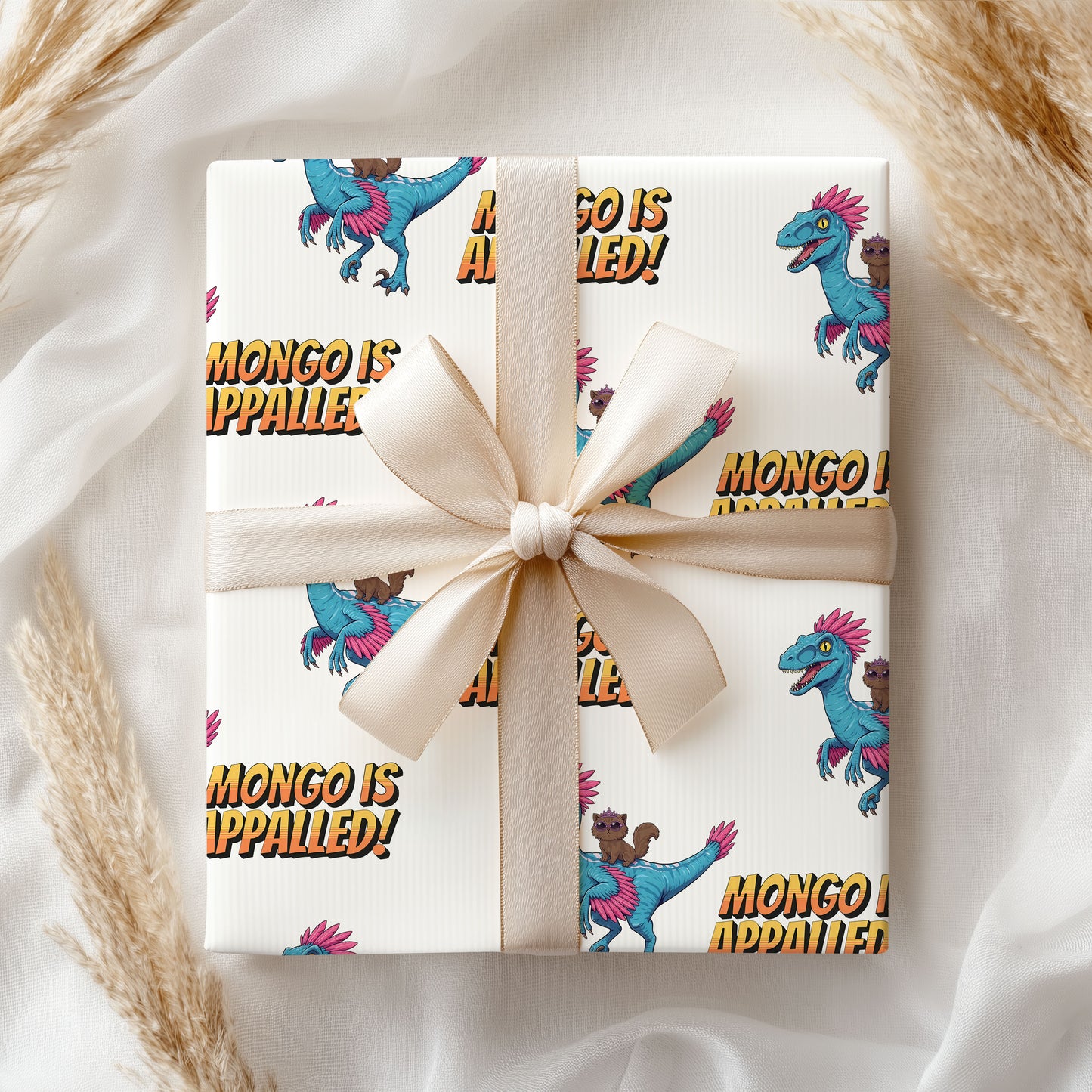 Dinosaur And Cat Wrapping Paper