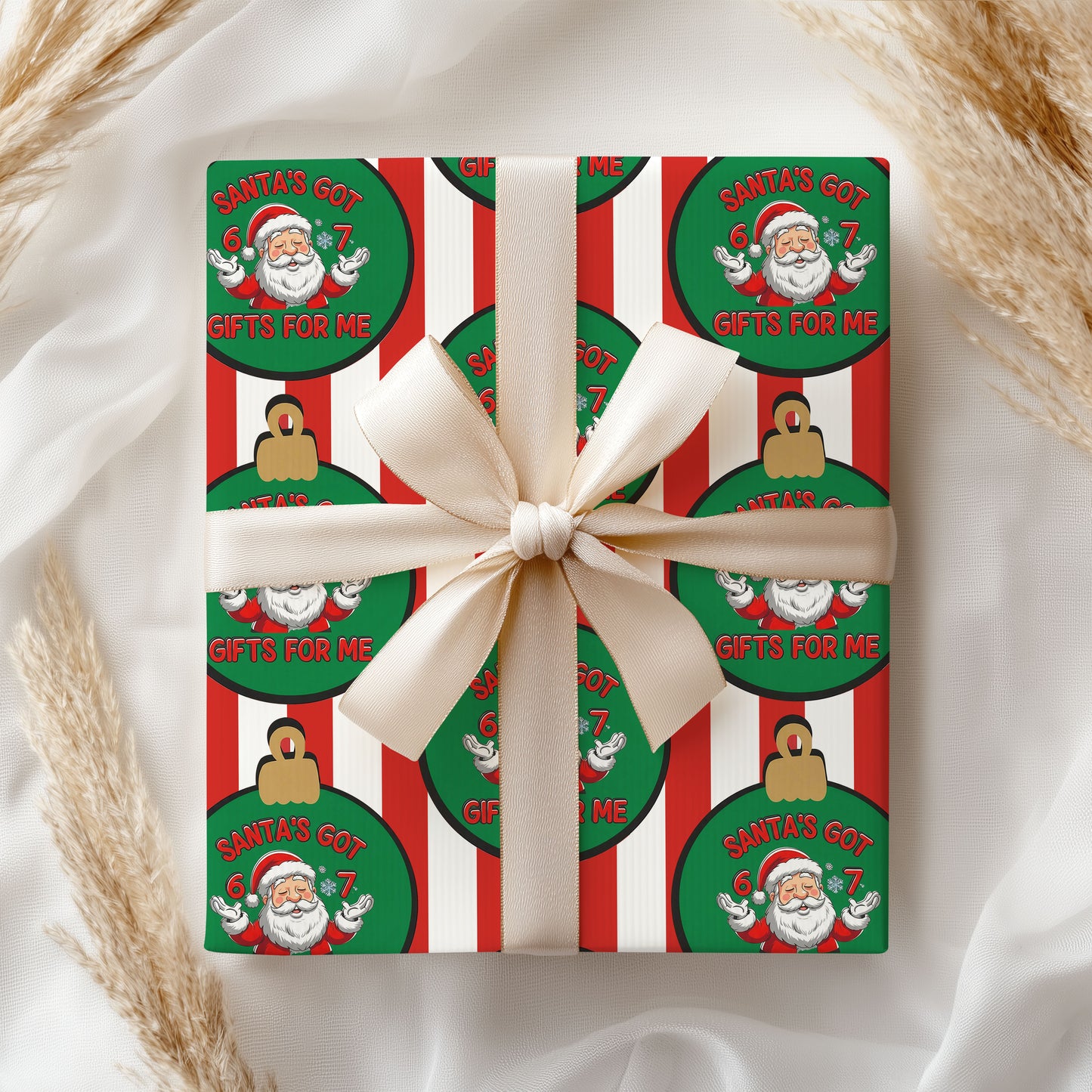 Santa's Got 67 Gifts For Me Wrapping Paper