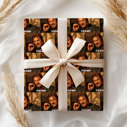 Boromir It Is A Gift Christmas Wrapping Paper, LOTR Gift Wrap