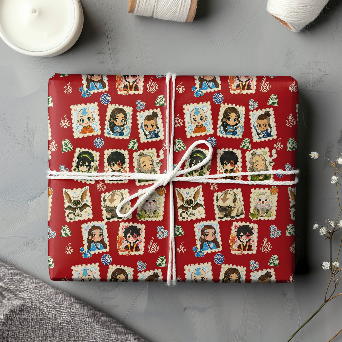 Avatar the Last Airbender Appa & Momo Wrapping Paper - Red