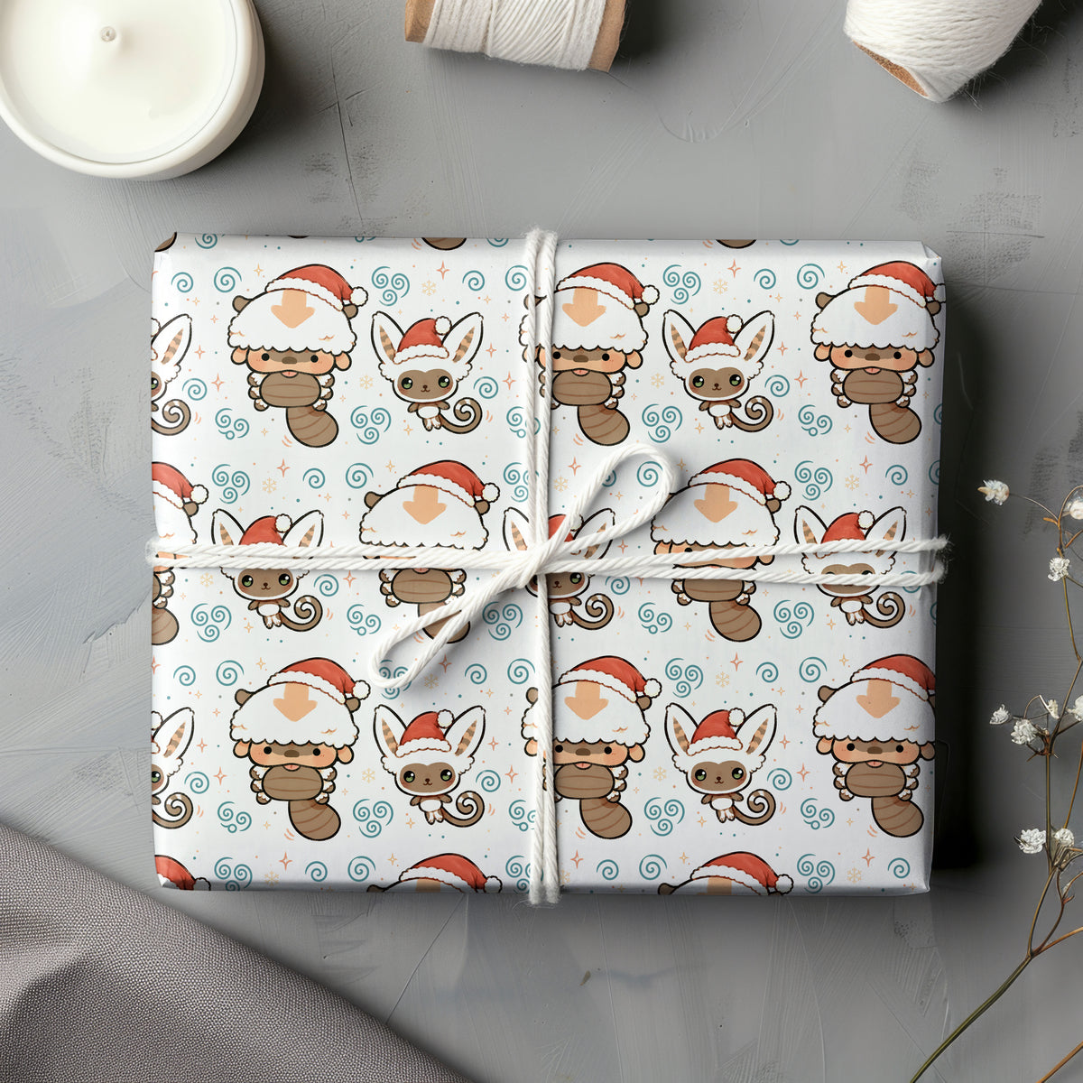 Avatar the Last Airbender Appa & Momo Wrapping Paper - Santa Hat