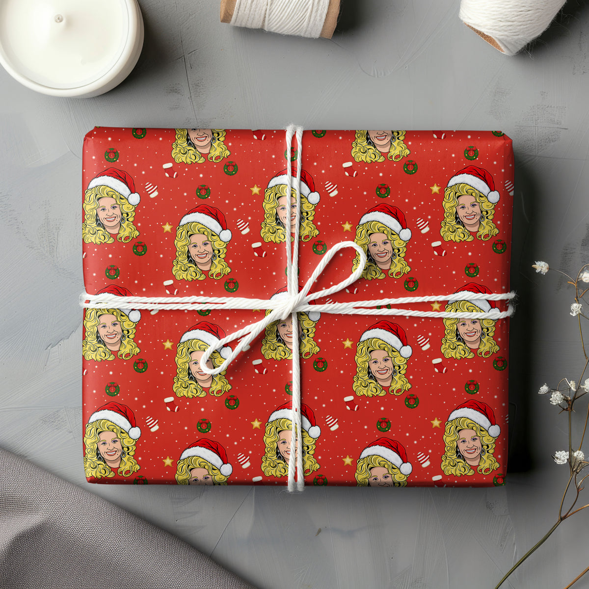Red Santa Dolly Parton Wrapping Paper – Christmas Gift Wrap for Fans