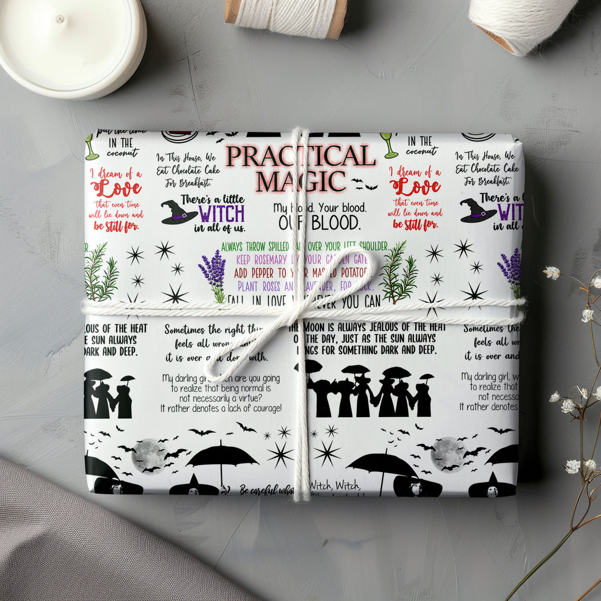 White Quotes Practical Magic Wrapping Paper – Gift Wrap for Fans