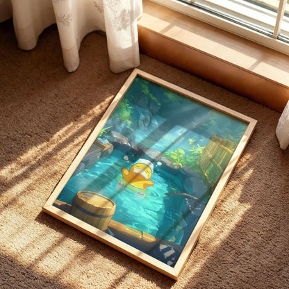 Psyduck Finds Serenity in a Hot Spring Poster