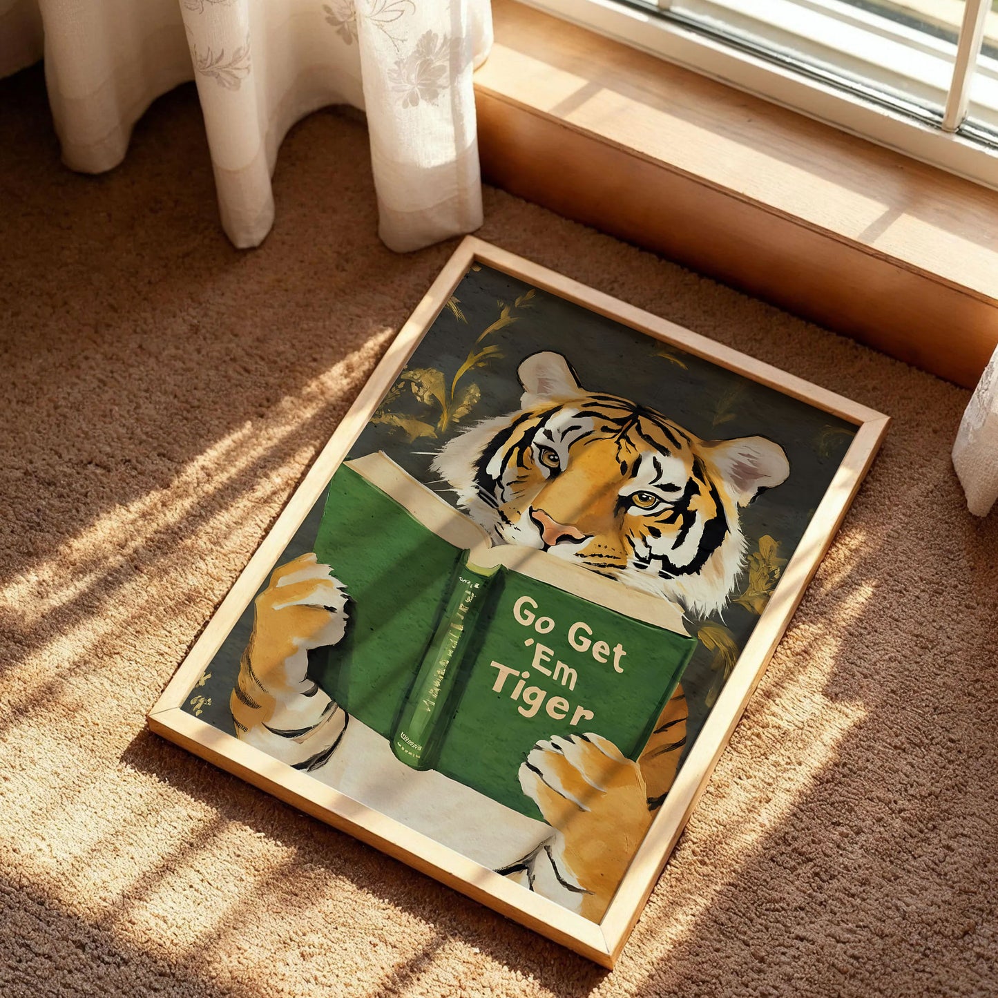 Tiger Reading Book Poster