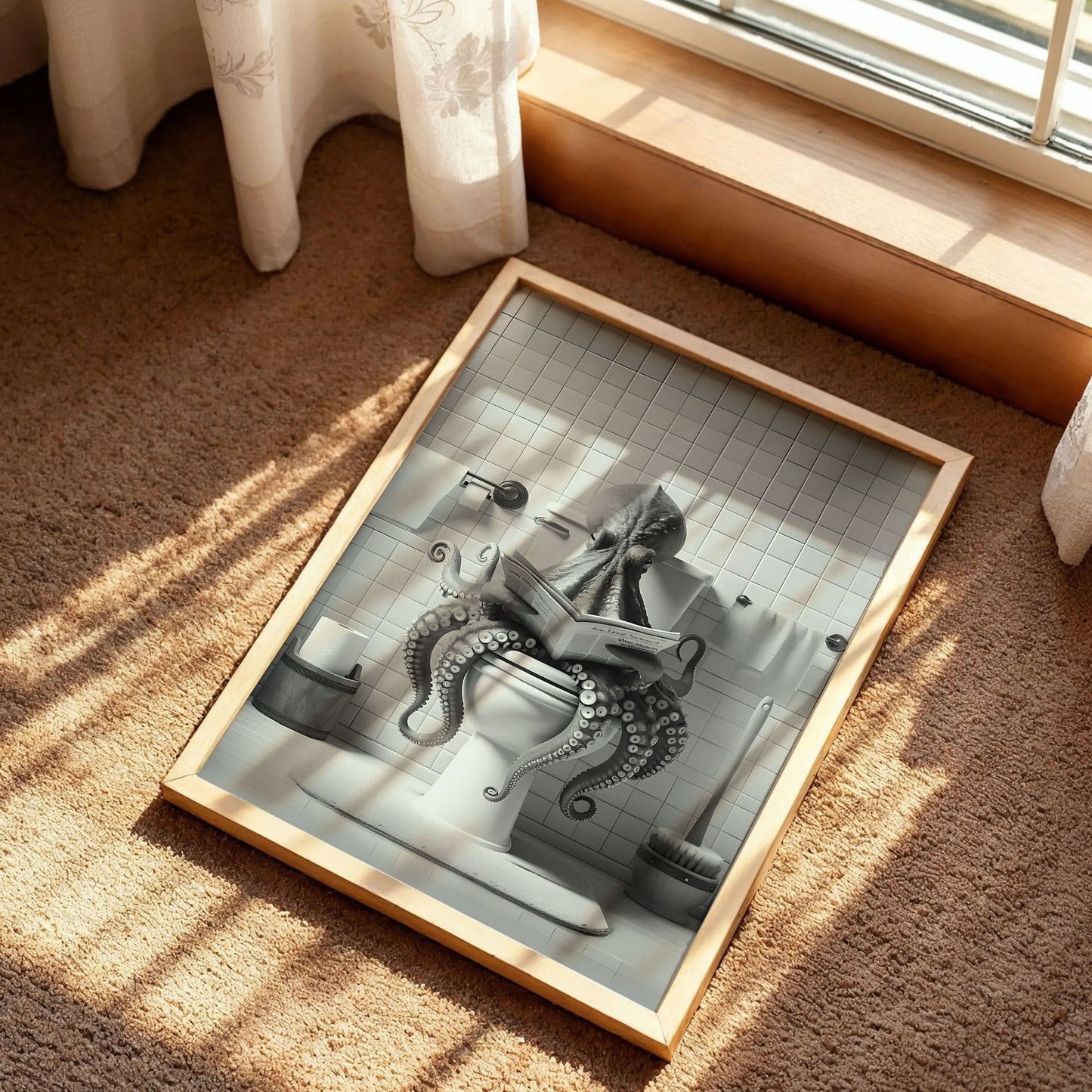 Funny Octopus Reading Newspaper Poster